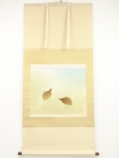 JAPANESE HANGING SCROLL / HAND PAINTED / QUAILS